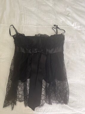 RED Valentino Black Lace Babydoll with Satin Waist Tie